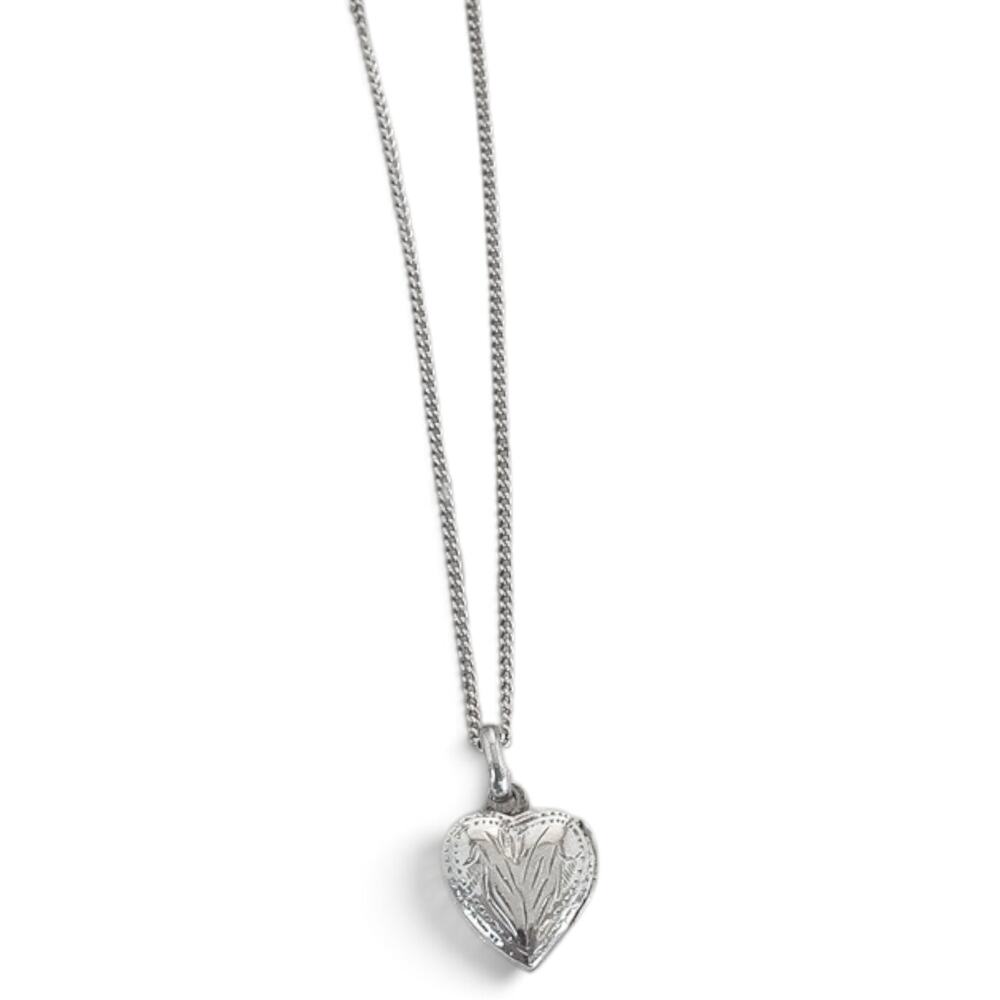 Tiny Sterling Silver Heart Locket Pendant Necklace Etched Dainty Vintage 20"